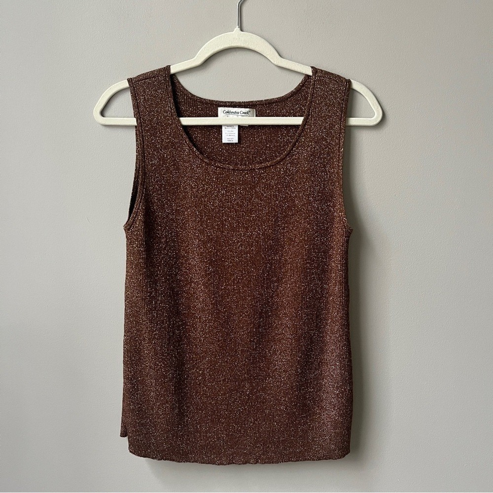 Vintage Sweater Tank Women's XL Chocolate Brown Gold Silk‎ Blend Ribbed Knit Top